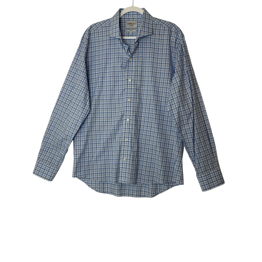 LEDBURY Shirt Men's XL Gingham Slim Fit Dress Shirt Formal Career‎ Button Up
